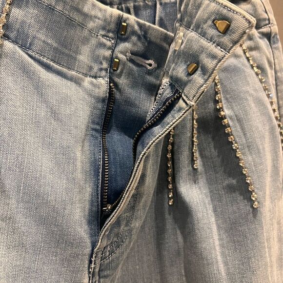 Express rhinestone tapered ankle super high rise baggy jeans size 8 - Picture 4 of 16